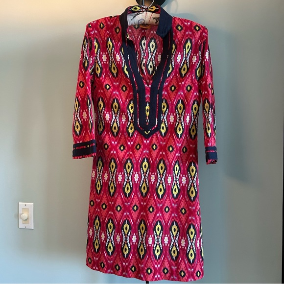 Tory Burch Ikat Iveta Embellished Silk Tunic Top Size 8 Red New